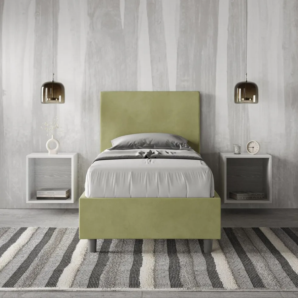 Letto 80x210cm singolo con testiera liscia in microfibra tè verde LIT23