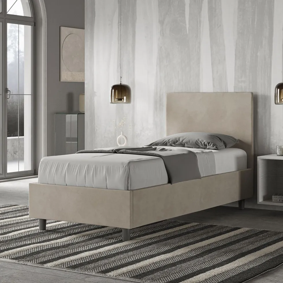 Letto 80x210cm singolo con testiera liscia in microfibra sabbia beige LIT23