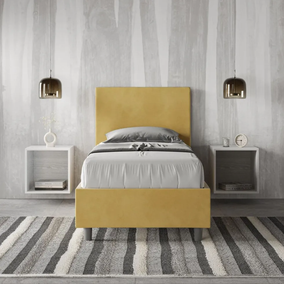 Letto 80x210cm singolo con testiera liscia in microfibra ocra LIT23