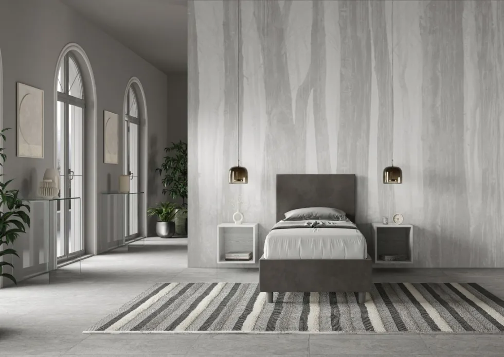 Letto 80x210cm singolo con testiera liscia in microfibra grigio LIT23