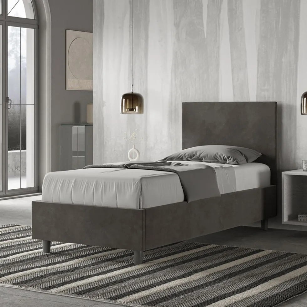 Letto 80x210cm singolo con testiera liscia in microfibra grigio LIT23