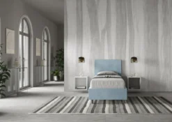 Letto 80x210cm singolo con testiera liscia in microfibra azzurro LIT23