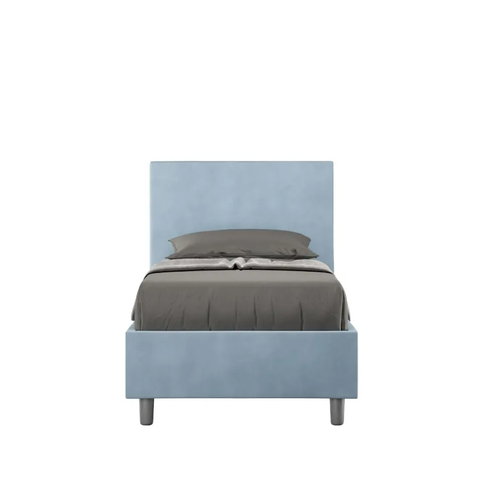 Letto 80x210cm singolo con testiera liscia in microfibra azzurro LIT23