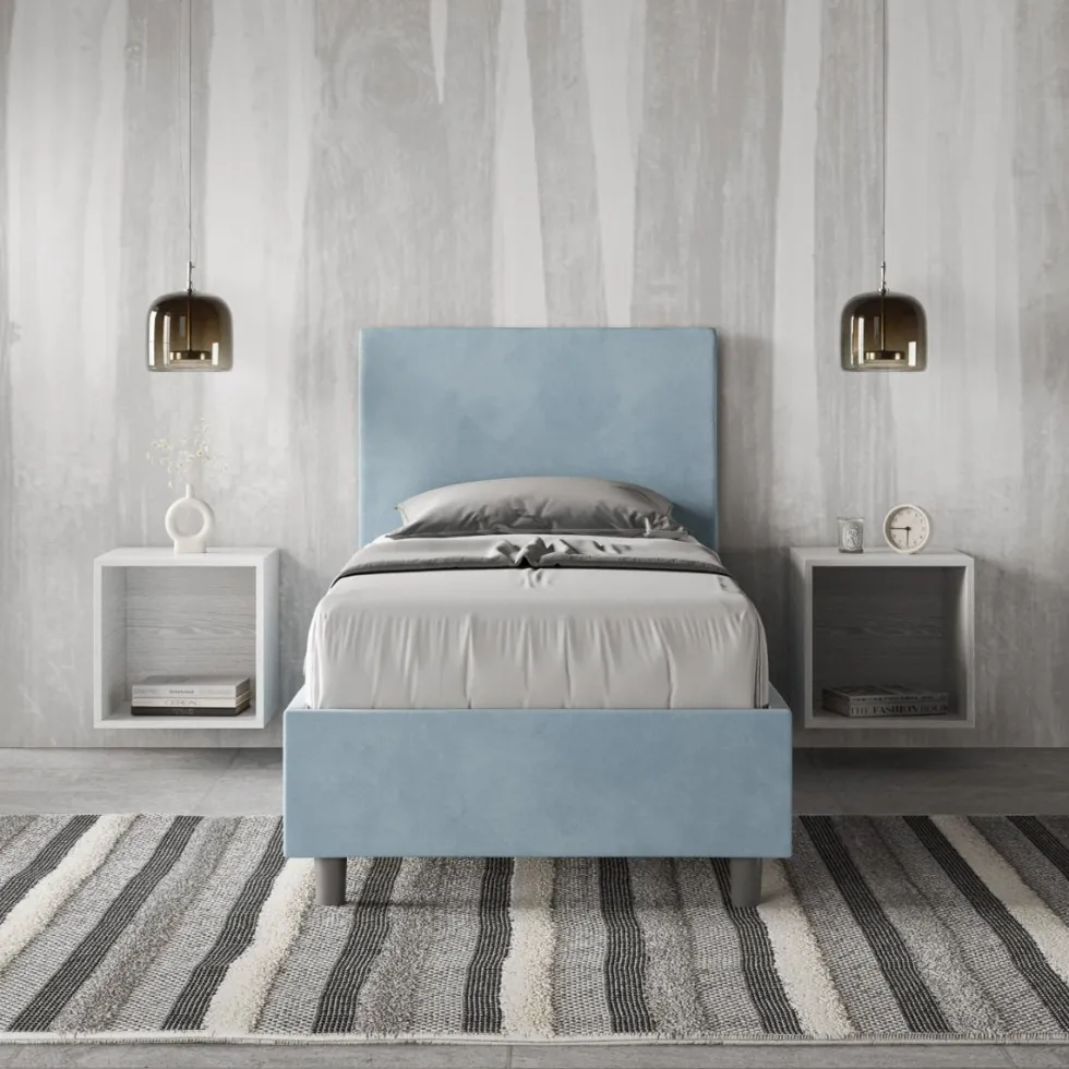 Letto 80x210cm singolo con testiera liscia in microfibra azzurro LIT23