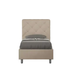 Letto 80x200cm singolo con testiera trapuntata design a rombo tortora LIT69