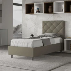 Letto 80x200cm singolo con testiera trapuntata design a rombo cappuccino LIT69