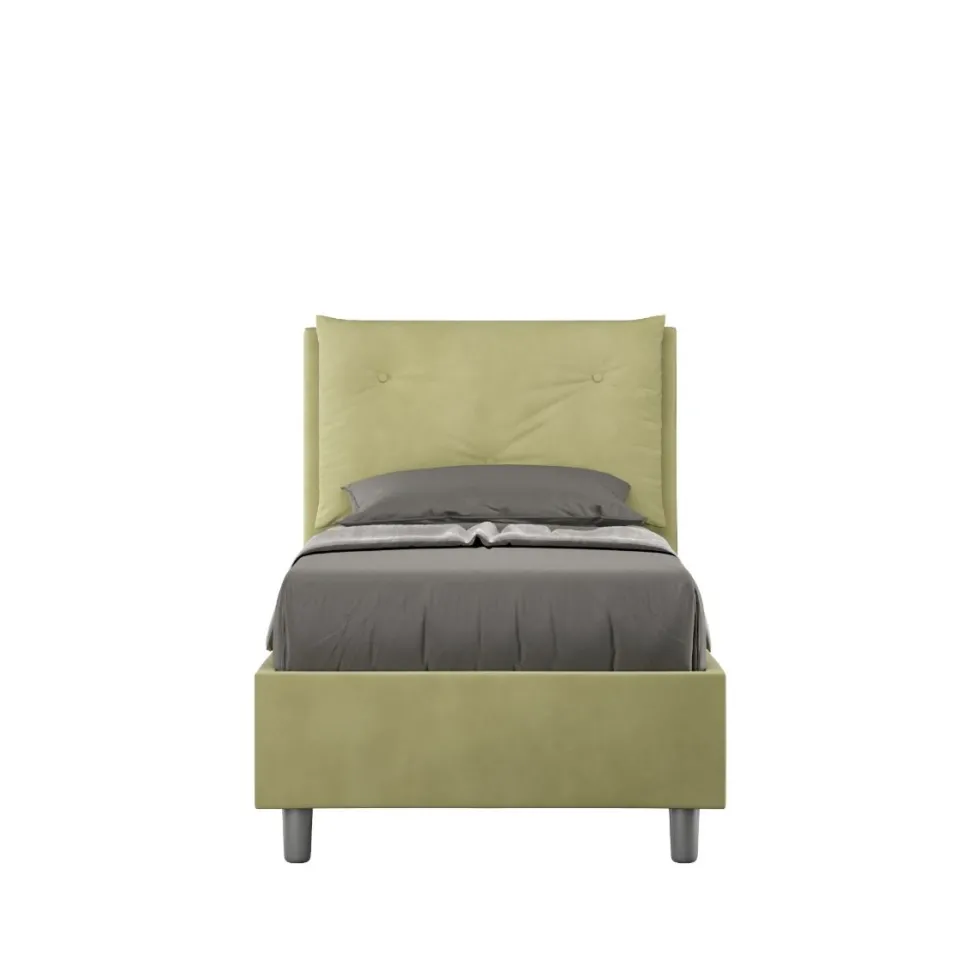 Letto 90x200cm singolo con tre bottoni in microfibra tè verde LIT113