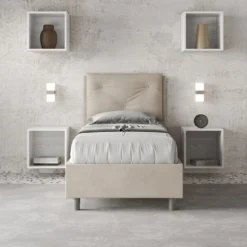 Letto 90x200cm singolo con tre bottoni in microfibra sabbia beige LIT113