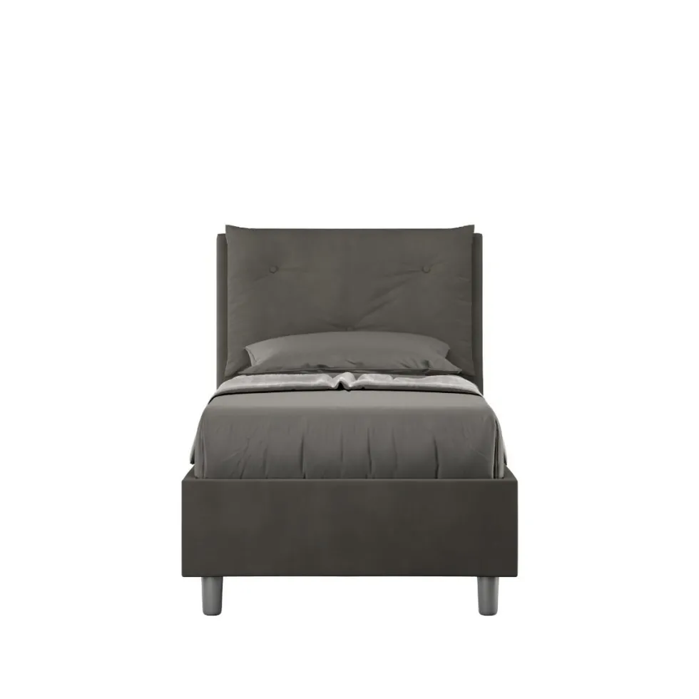 Letto 90x200cm singolo con tre bottoni in microfibra grigio LIT113