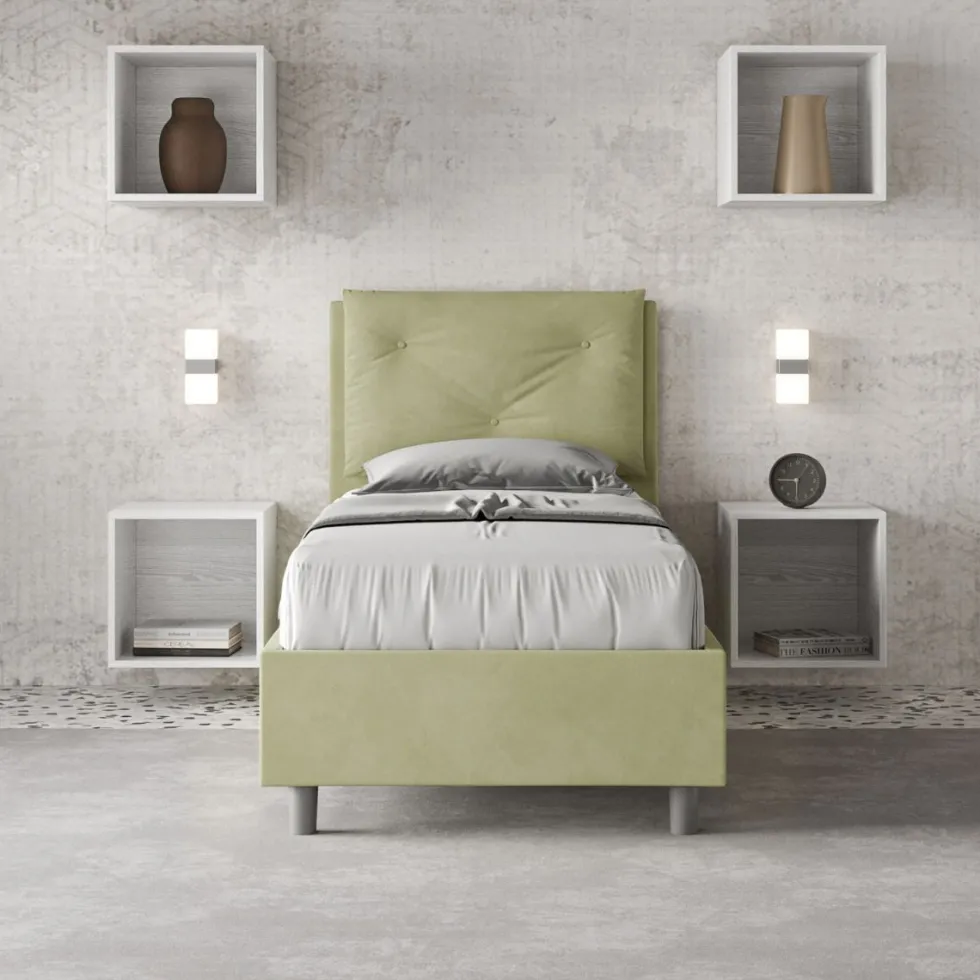 Letto 80x210cm singolo con tre bottoni in microfibra tè verde LIT53