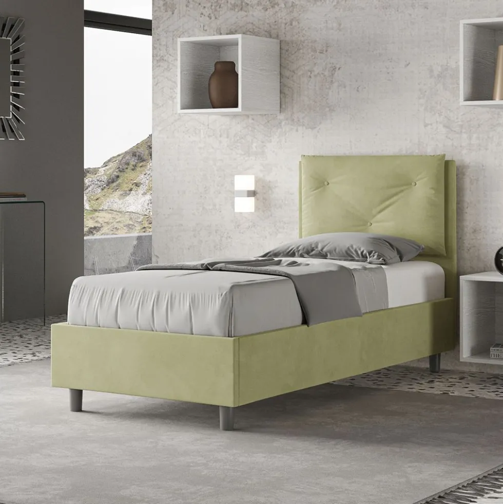 Letto 80x210cm singolo con tre bottoni in microfibra tè verde LIT53