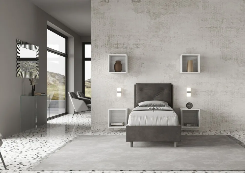 Letto 80x210cm singolo con tre bottoni in microfibra grigio LIT53