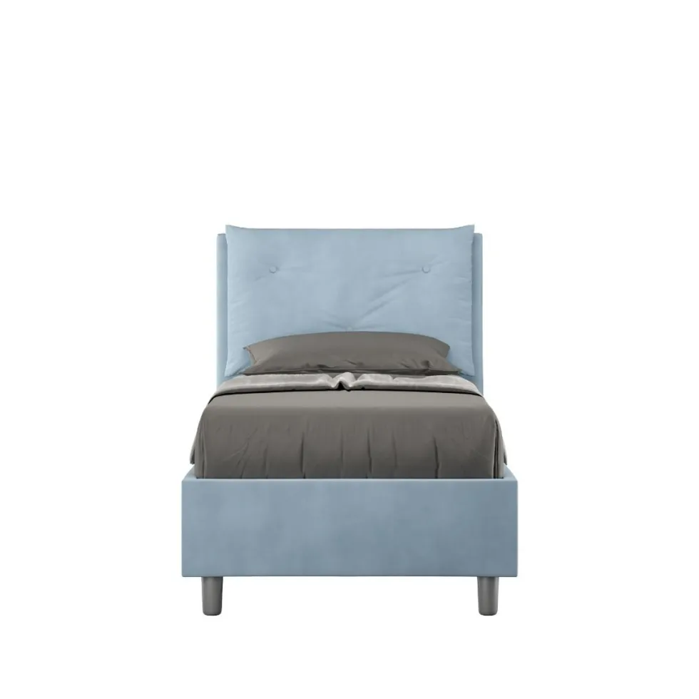 Letto 80x210cm singolo con tre bottoni in microfibra azzurro LIT53