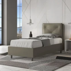 Letto 80x210cm singolo con tre bottoni in similpelle cappuccino LIT51