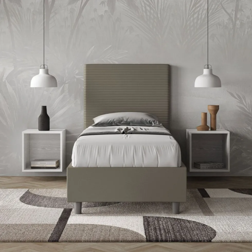 Letto 90x210cm singolo imbottito in similpelle cappuccino LIT121