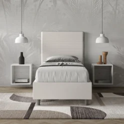 Letto 90x210cm singolo imbottito in similpelle bianco LIT121