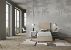 Letto 90x200cm singolo imbottito in similpelle tortora LIT119
