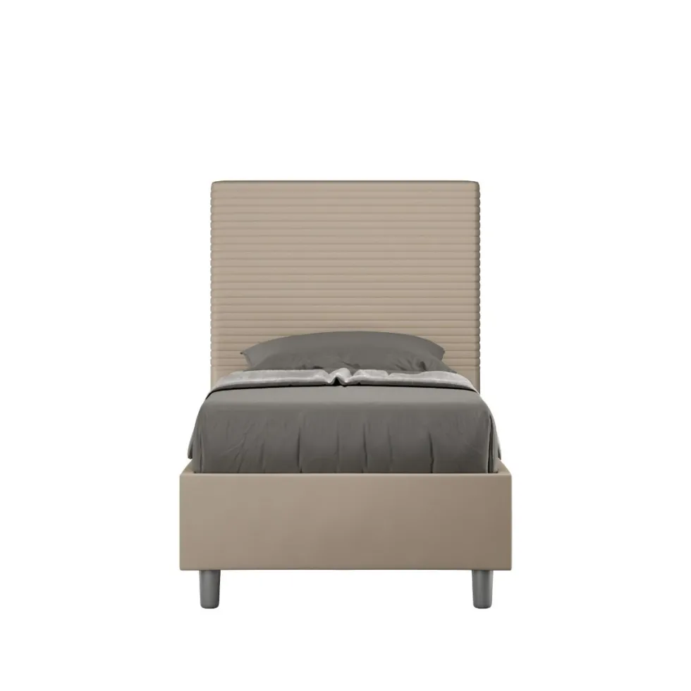 Letto 90x200cm singolo imbottito in similpelle tortora LIT119