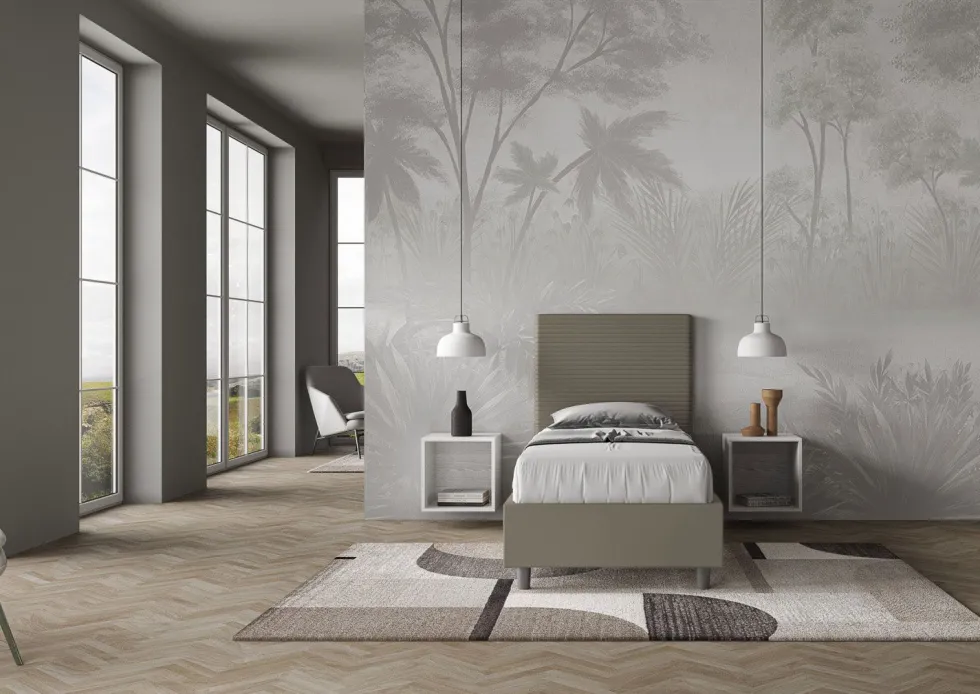 Letto 90x200cm singolo imbottito in similpelle cappuccino LIT119