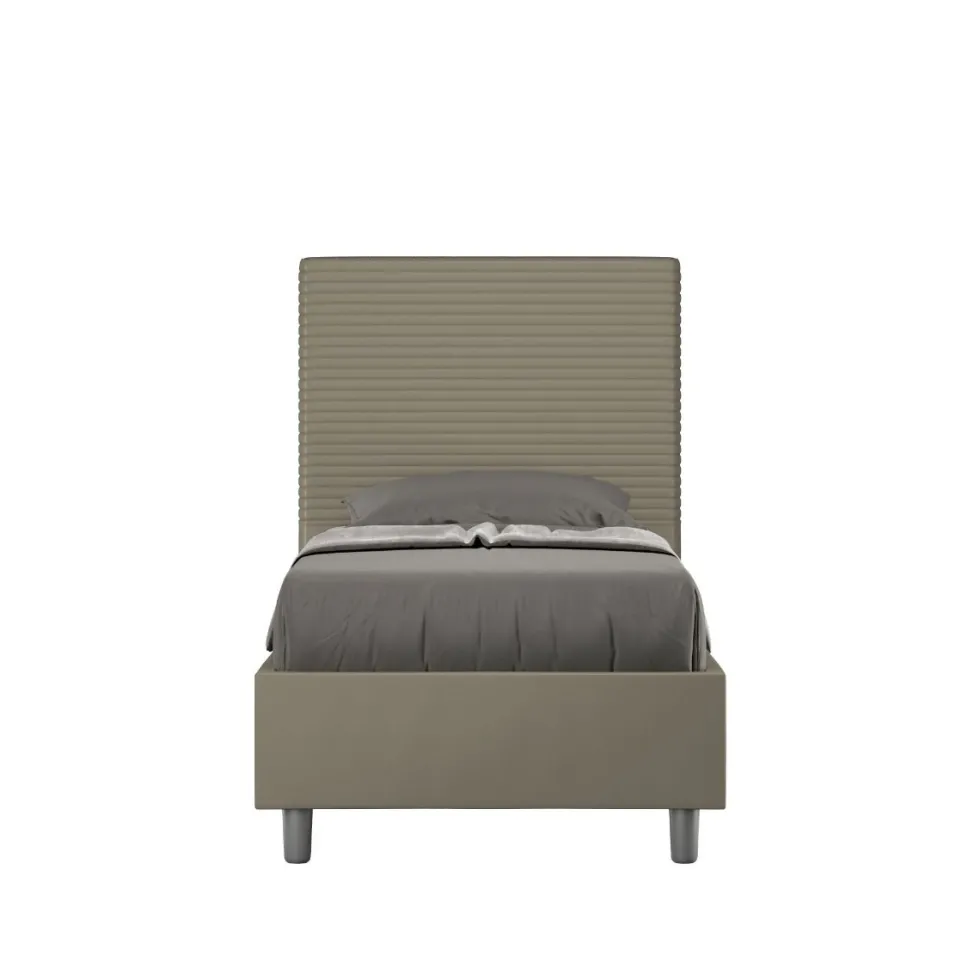 Letto 90x200cm singolo imbottito in similpelle cappuccino LIT119