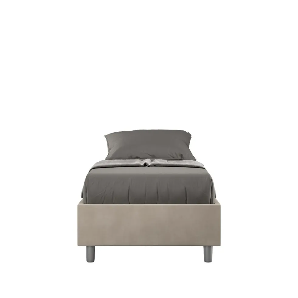 Letto 90x210cm singolo sommier in microfibra sabbia beige LIT97
