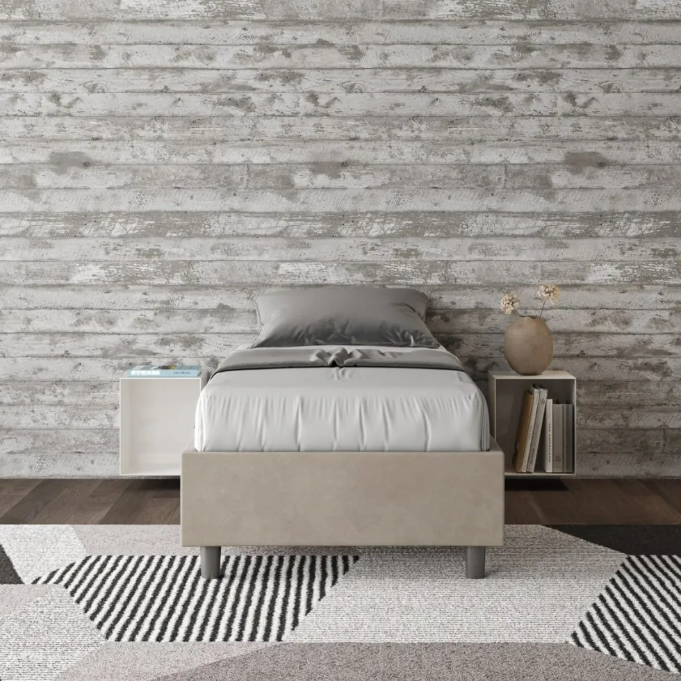 Letto 90x210cm singolo sommier in microfibra sabbia beige LIT97