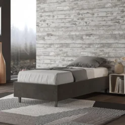 Letto 80x190cm singolo sommier in microfibra grigio LIT3