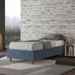 Letto 80x190cm singolo sommier in microfibra blu LIT3