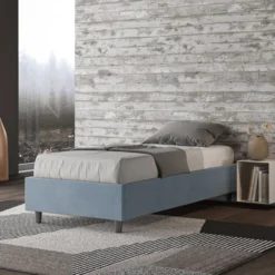 Letto 80x190cm singolo sommier in microfibra azzurro LIT3