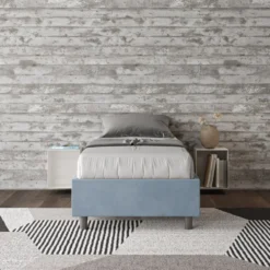 Letto 80x190cm singolo sommier in microfibra azzurro LIT3