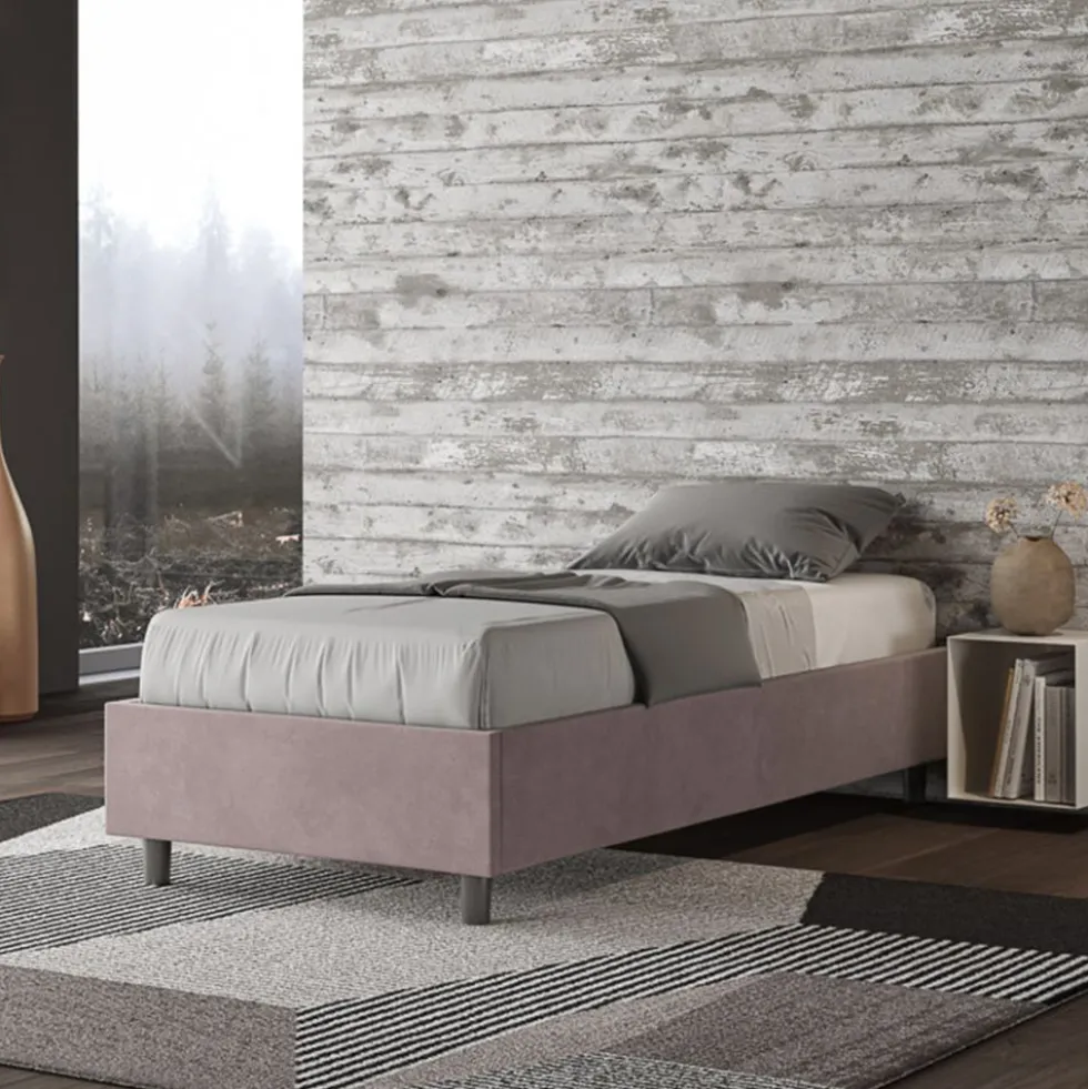 Letto 80x200cm singolo sommier in microfibra glicine lilla LIT7