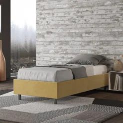 Letto 90x190cm singolo sommier in microfibra ocra LIT93