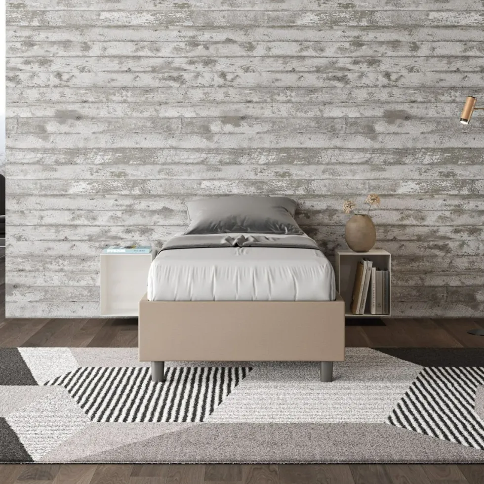 Letto 80x210cm singolo sommier in similpelle tortora LIT9