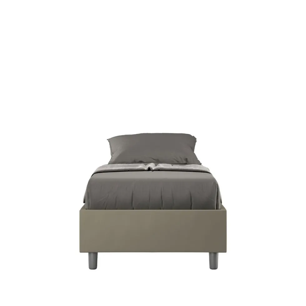 Letto 80x210cm singolo sommier in similpelle cappuccino LIT9