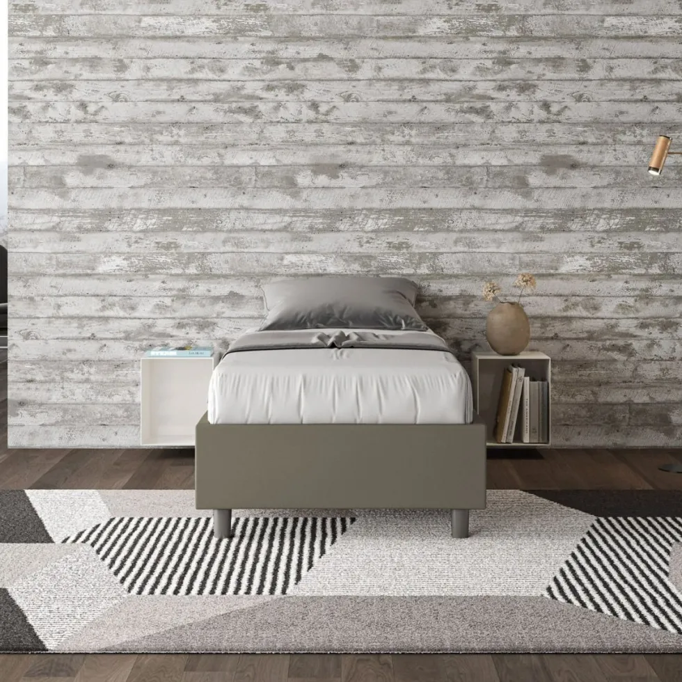 Letto 80x210cm singolo sommier in similpelle cappuccino LIT9