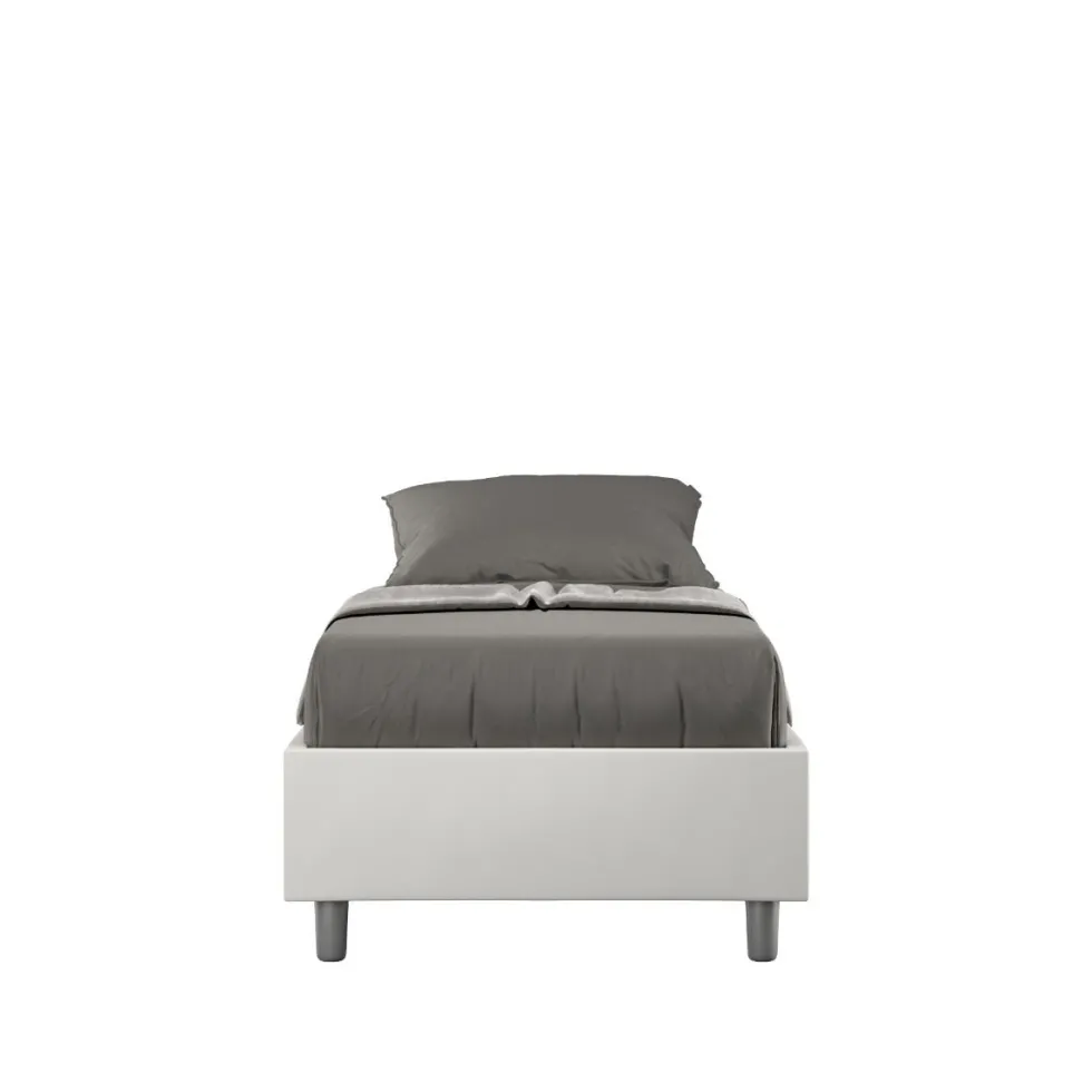Letto 80x210cm singolo sommier in similpelle bianco LIT9
