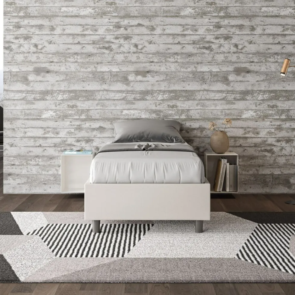 Letto 80x210cm singolo sommier in similpelle bianco LIT9