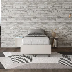 Letto 80x200cm singolo sommier in similpelle bianco LIT5