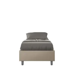 Letto 80x190cm singolo sommier in similpelle tortora LIT1
