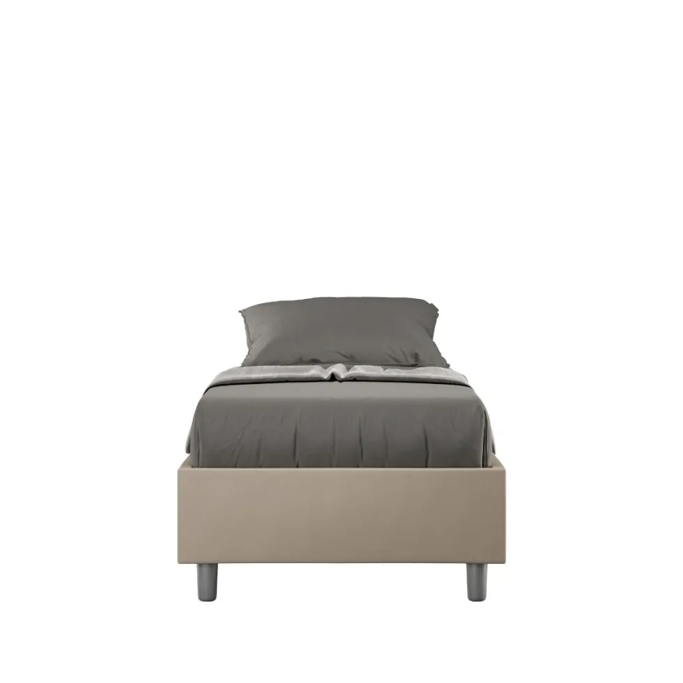 Letto 80x190cm singolo sommier in similpelle tortora LIT1
