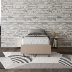 Letto 80x190cm singolo sommier in similpelle tortora LIT1