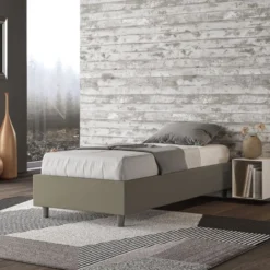 Letto 80x190cm singolo sommier in similpelle cappuccino LIT1