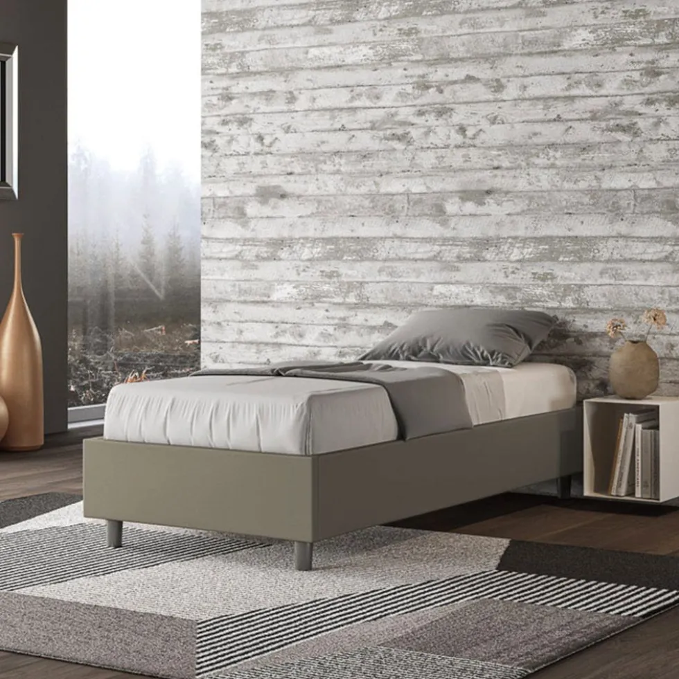 Letto 80x190cm singolo sommier in similpelle cappuccino LIT1