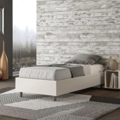 Letto 80x190cm singolo sommier in similpelle bianco LIT1