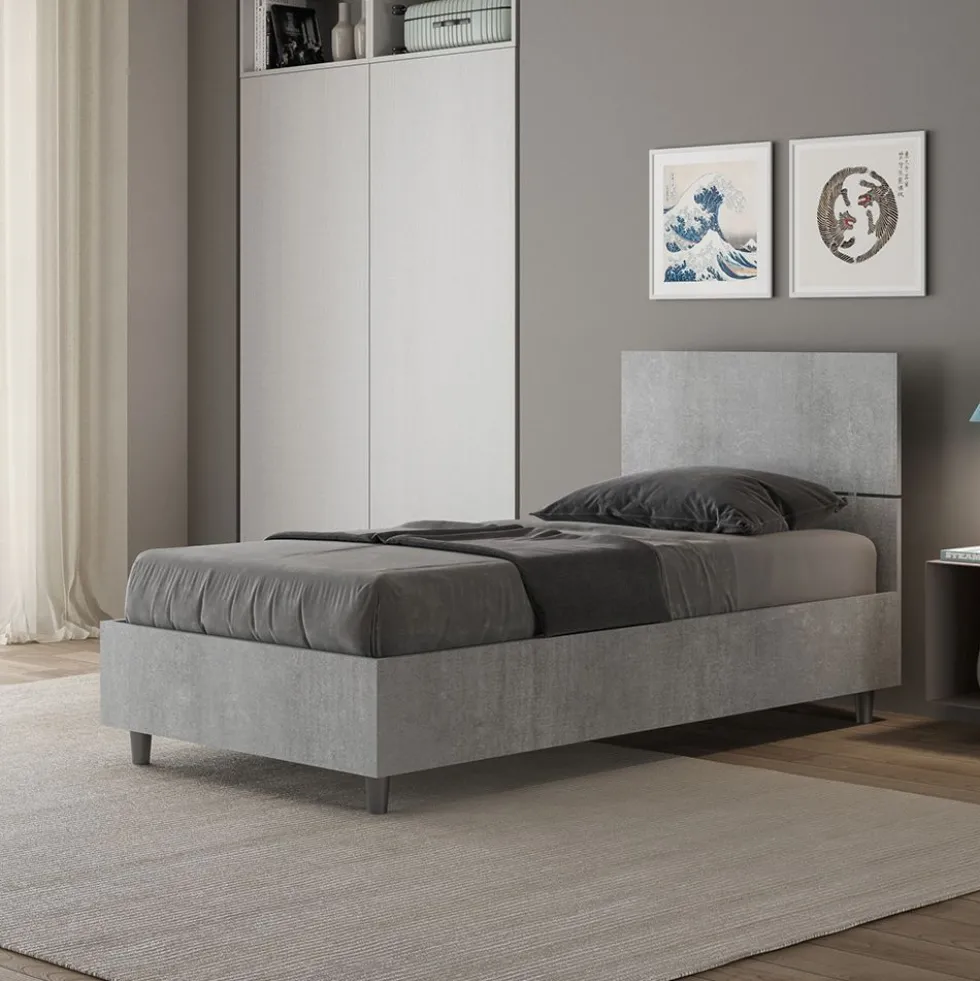 Letto 80x200cm singolo testiera dritta moderno cemento LIT79