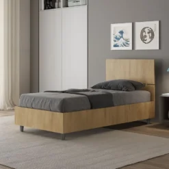 Letto 80x200cm singolo testiera dritta effetto legno quercia LIT79
