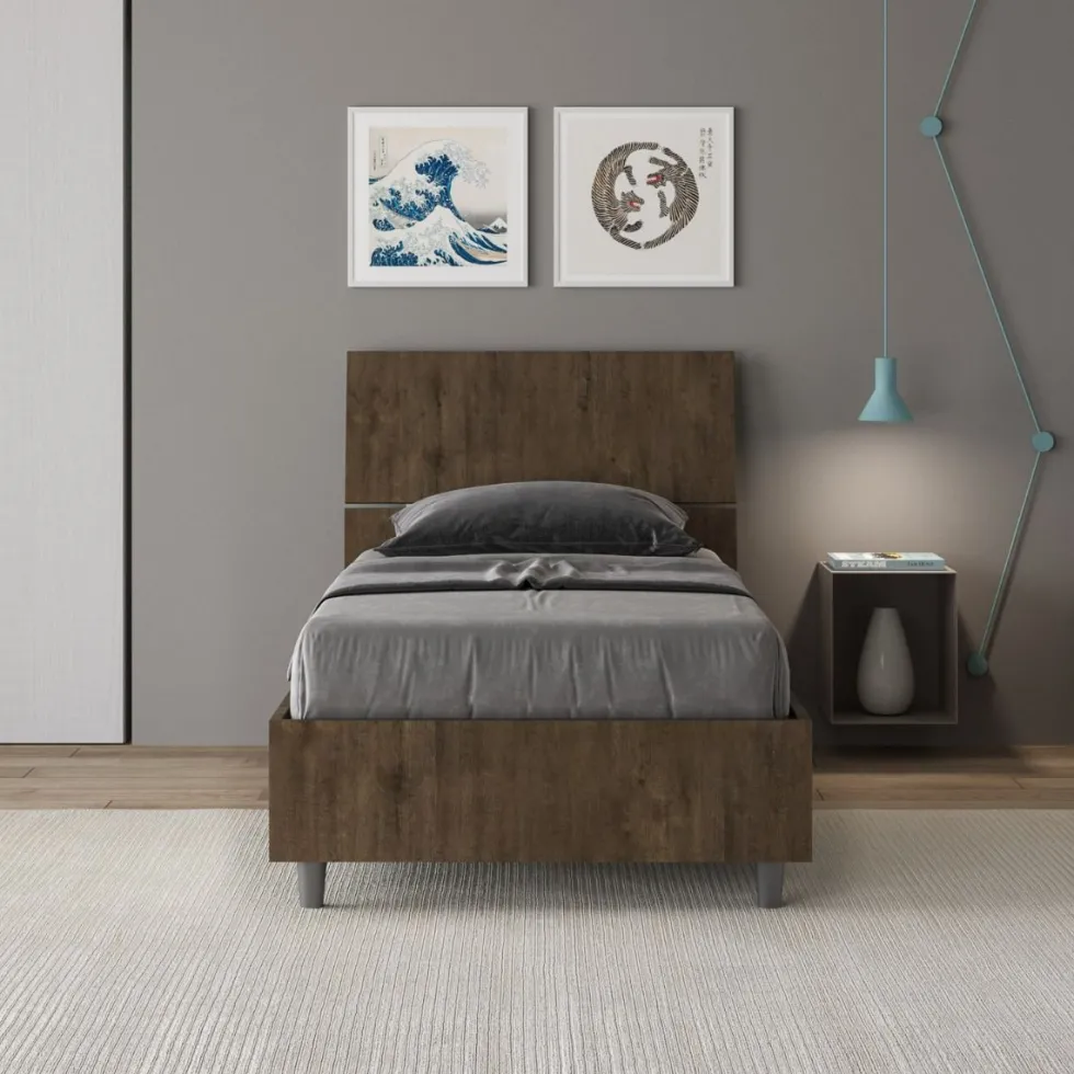 Letto 80x200cm singolo testiera dritta effetto legno noce LIT79