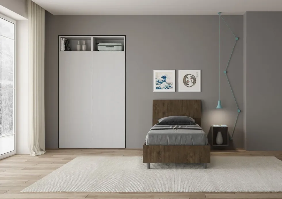 Letto 80x200cm singolo testiera dritta effetto legno noce LIT79