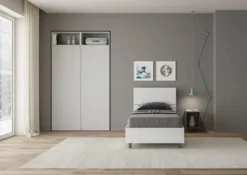 Letto 80x200cm singolo testiera dritta effetto legno bianco frassino LIT79