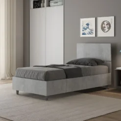Letto 80x190cm singolo testiera dritta design moderno cemento LIT77